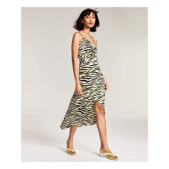 BAR III Womens Twist Front Hi-Lo Hem Lined Spaghetti Strap Midi Faux Wrap Dress - Picture 3 of 4